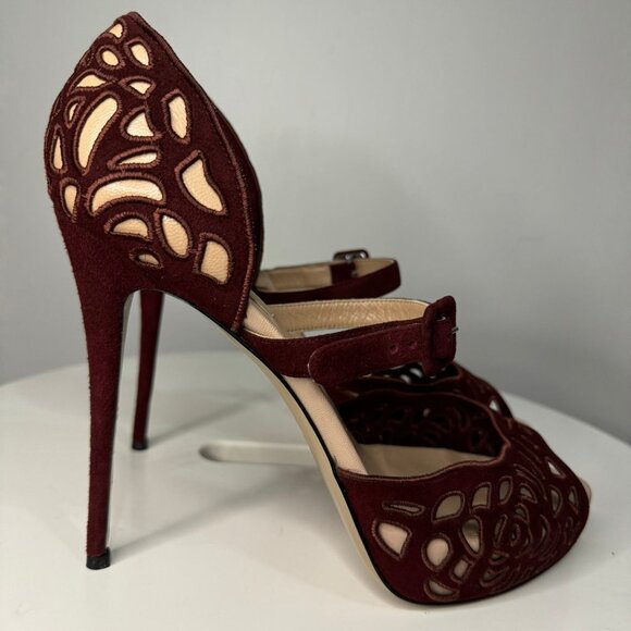 Valentino Burgundy Suede Cutout Platform Heels - Size 41 - Mint Condition - Picture 4 of 9